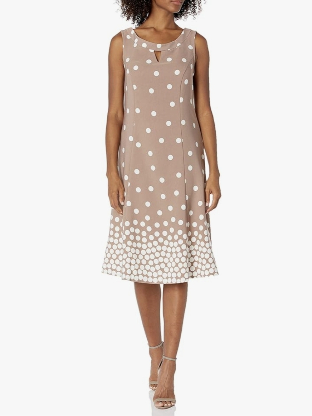 Maya Brooke Plus Size Tan And White Key Hole Polka Dot Dress Womens Size 18W